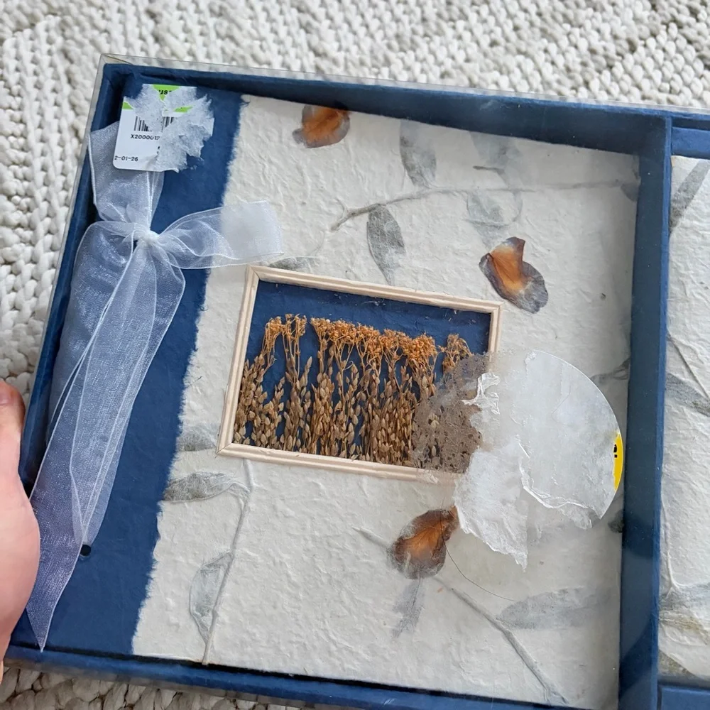 VTG 90s Dried Pressed Flowers Paper Picture Frame Photo Album Gift Set NEW NIB